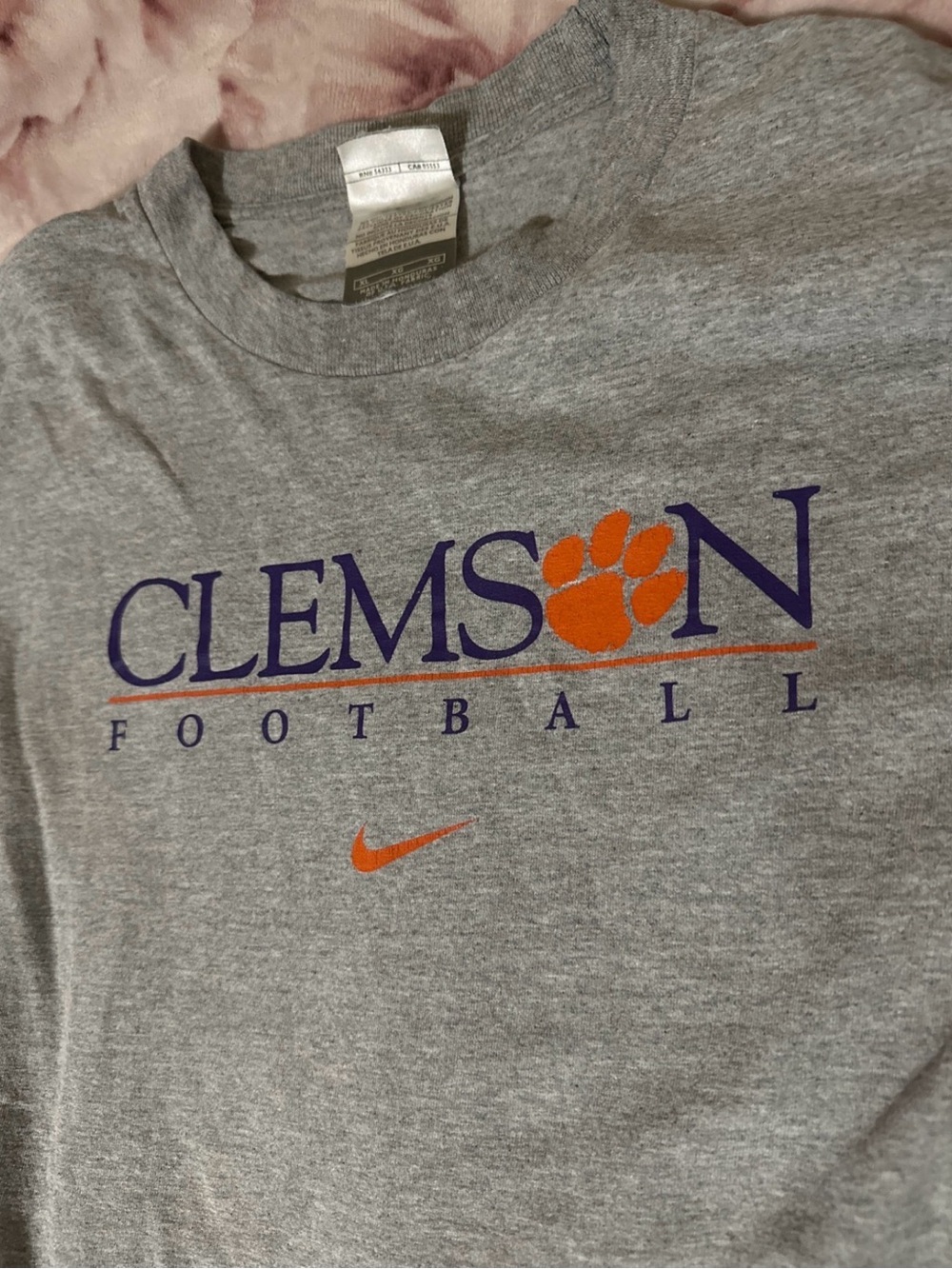 Nike Clemson Football Gray long sleeve T-Shirt with Orange & Purple Logo size XL